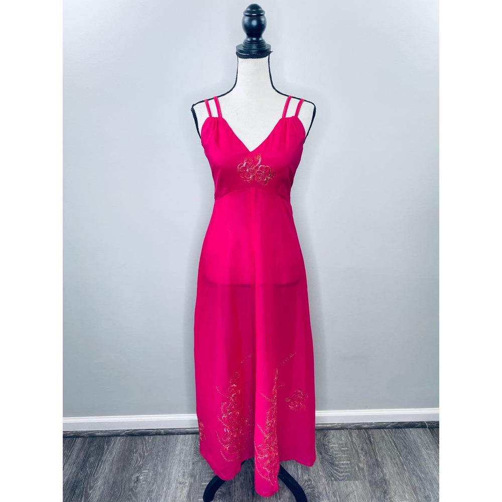 Vintage Pink Embroidered Empire Waist Dress Womens Small Twee Brunch Festival